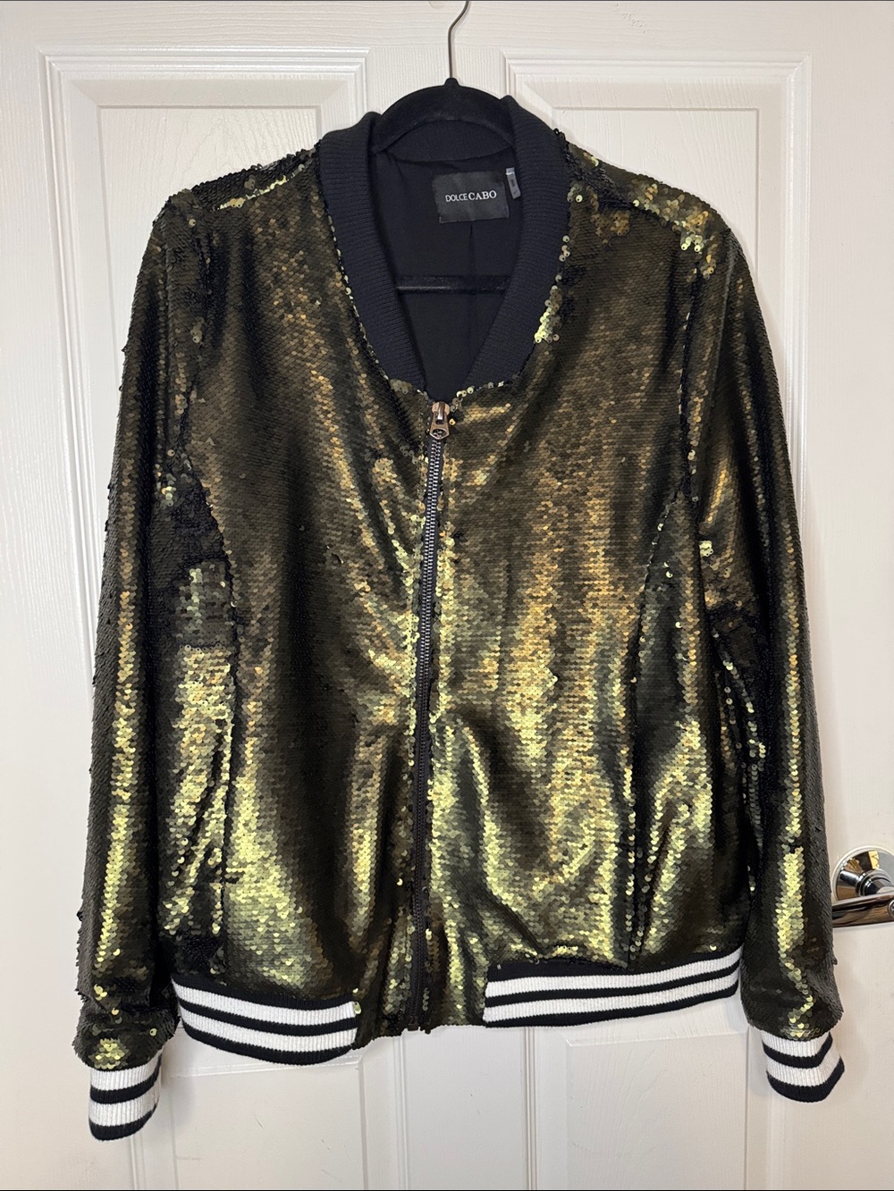 Dolce Cabo Green/Gold Sequin Bomber Jacket